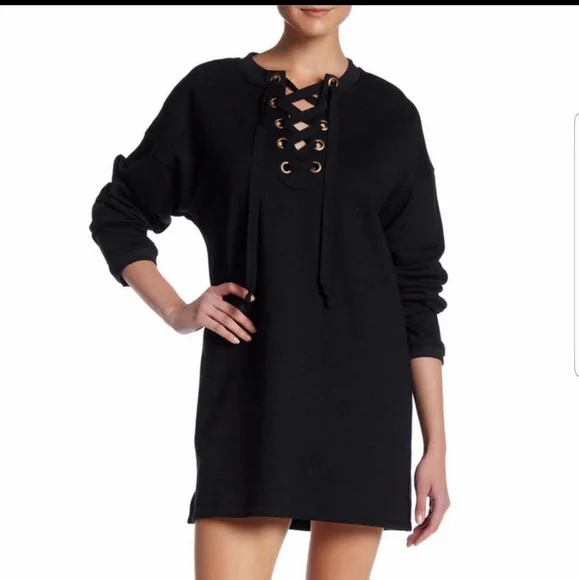 Storia | Dresses | Storia Black Lace Up Long Sleeve Sweater Dress Size Large  | Poshmark